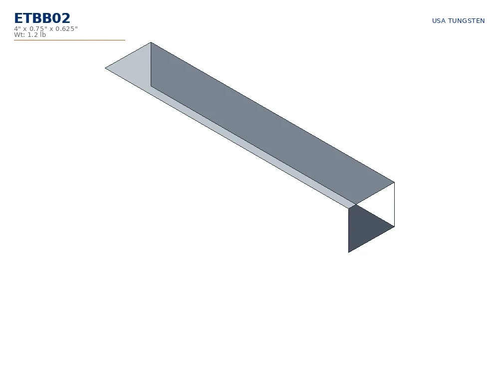 ETBB02 straight drawing ETBB02 tungsten bucking bar dimensioned drawing, angled