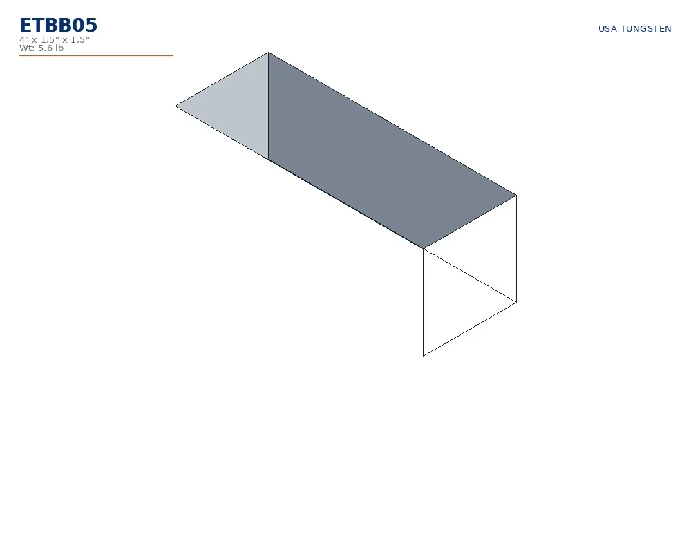 ETBB05 drawing ETBB05 tungsten bucking bar dimensioned drawing, straight