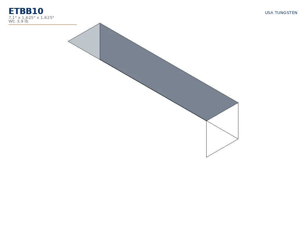 ETBB10 tungsten bucking bar dimensioned drawing ETBB10 tungsten bucking bar dimensioned drawing, straight