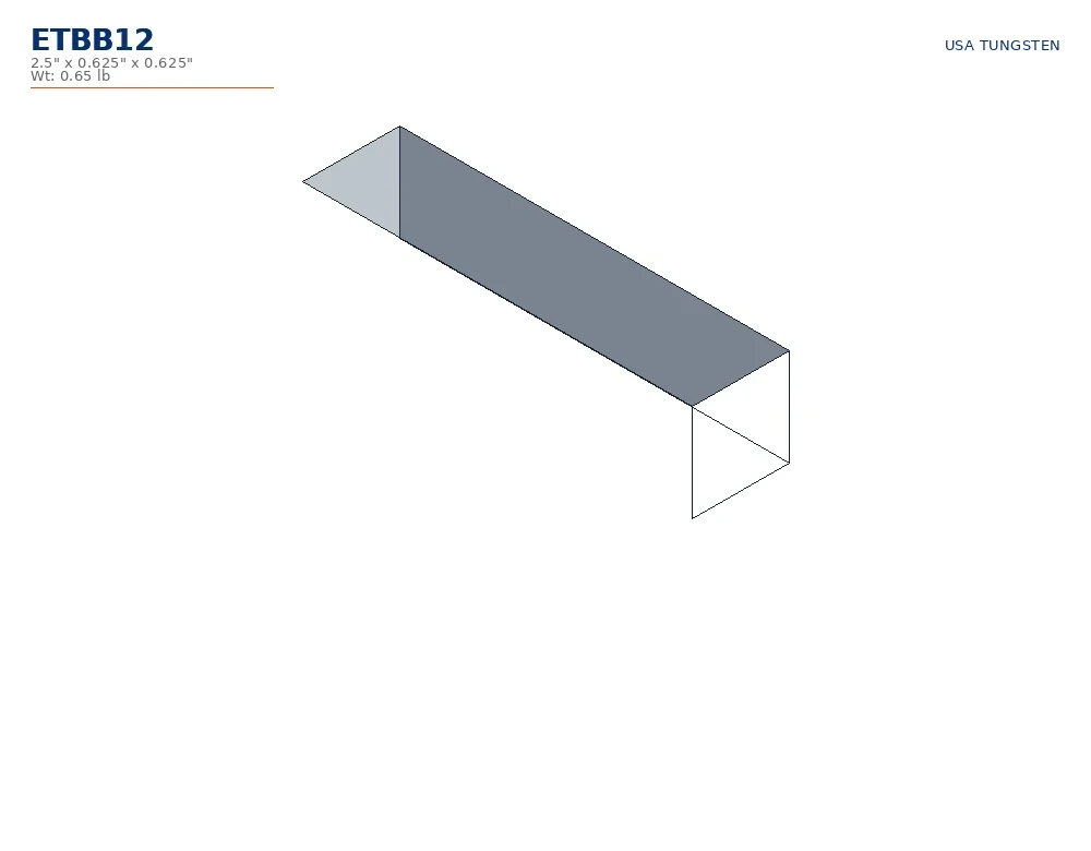 ETBB12 drawing ETBB12 tungsten bucking bar dimensioned drawing, straight