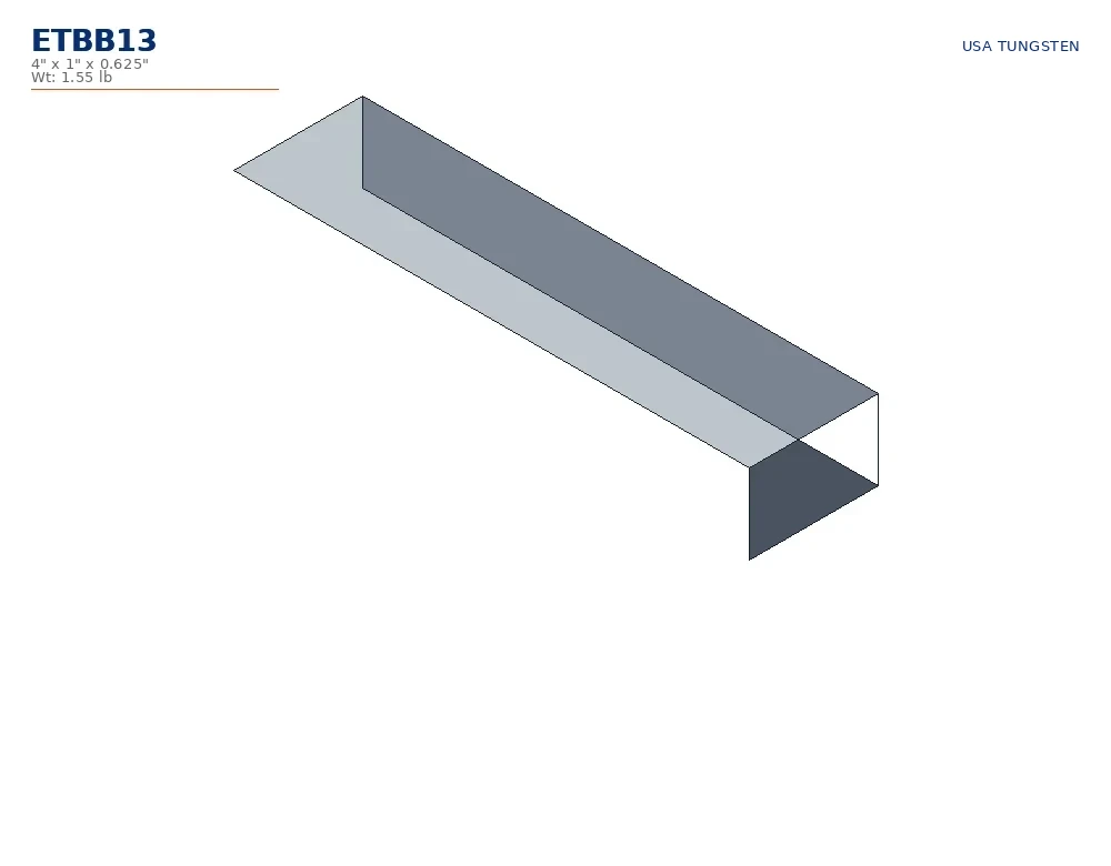 ETBB13 drawing ETBB13 tungsten bucking bar dimensioned drawing, straight