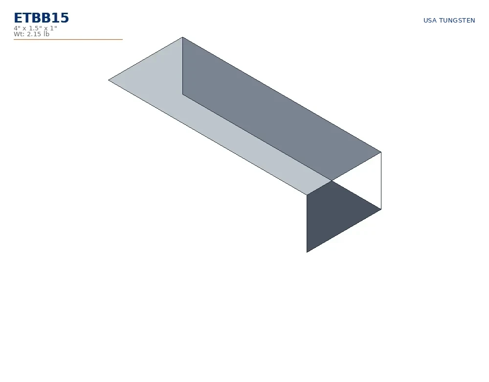 ETBB15 tungsten bucking bar dimensioned drawing ETBB15 tungsten bucking bar dimensioned drawing, angled