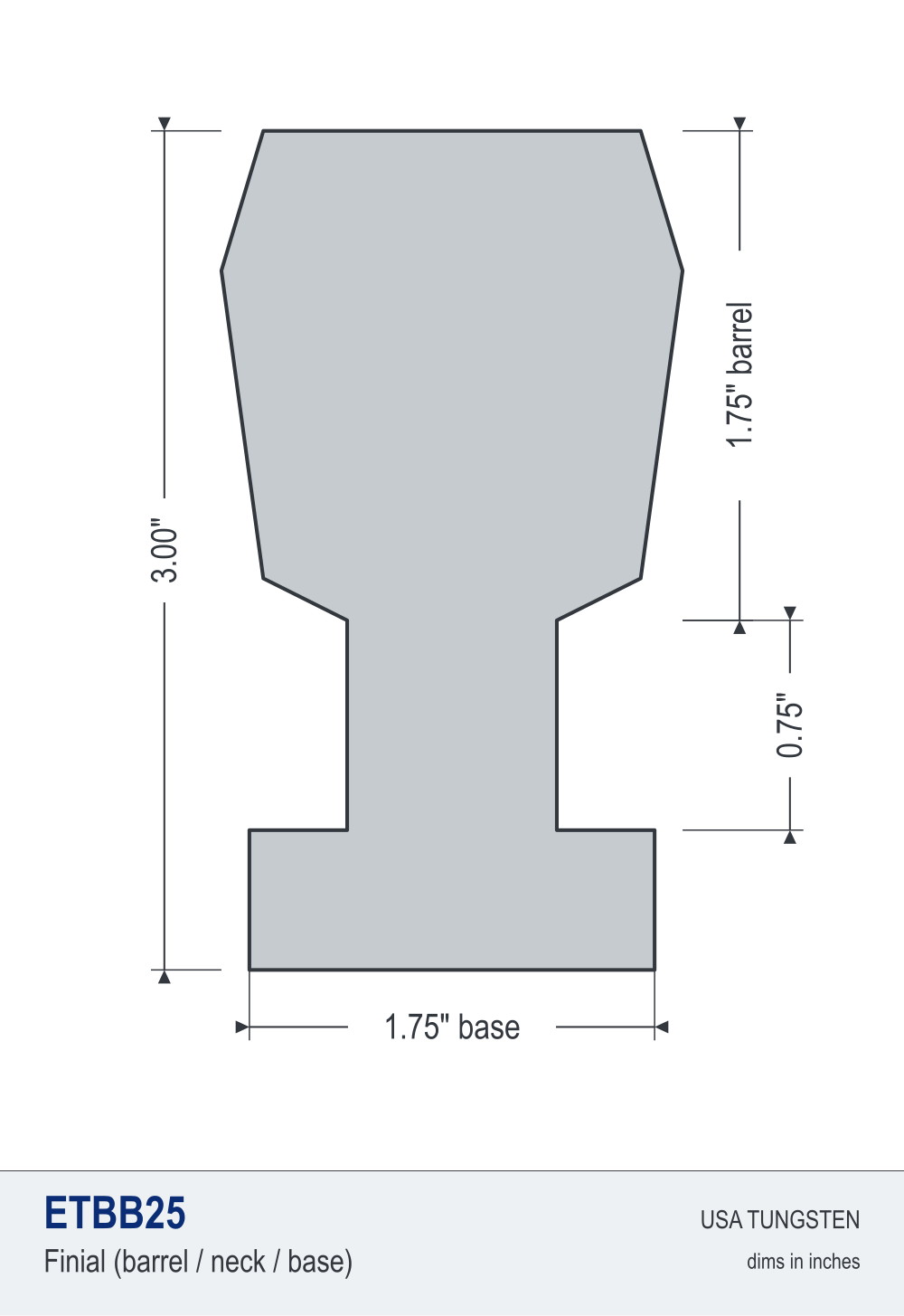 ETBB25 tungsten bucking bar dimensioned drawing ETBB25 tungsten bucking bar dimensioned drawing, offset