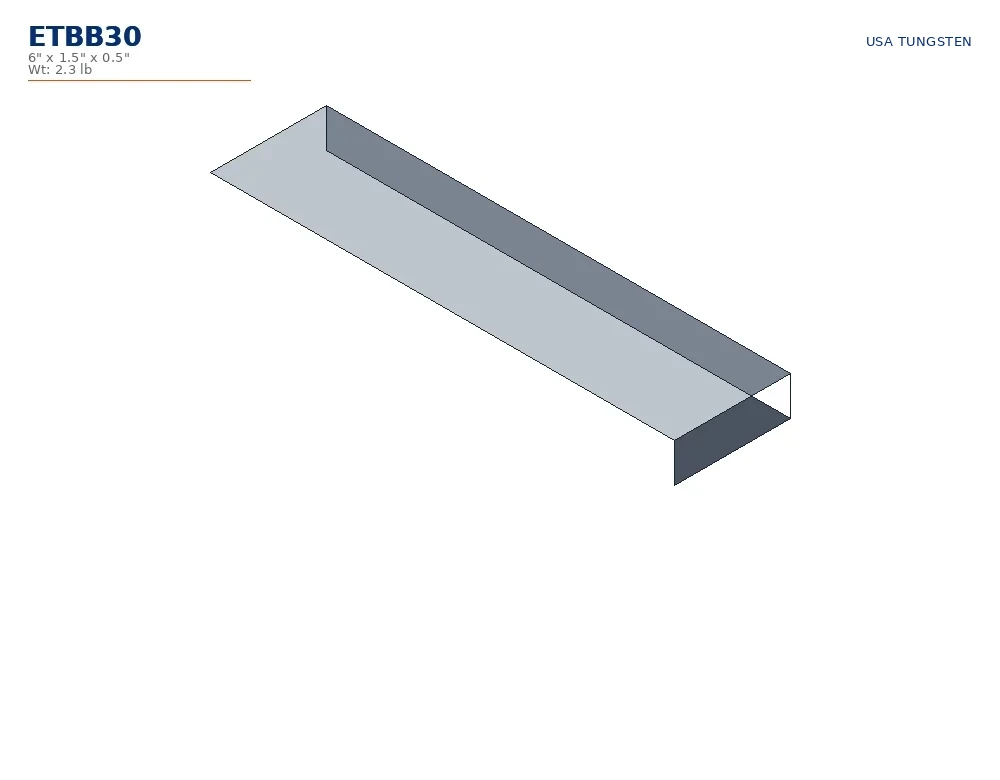 ETBB30 drawing ETBB30 tungsten bucking bar dimensioned drawing, angled