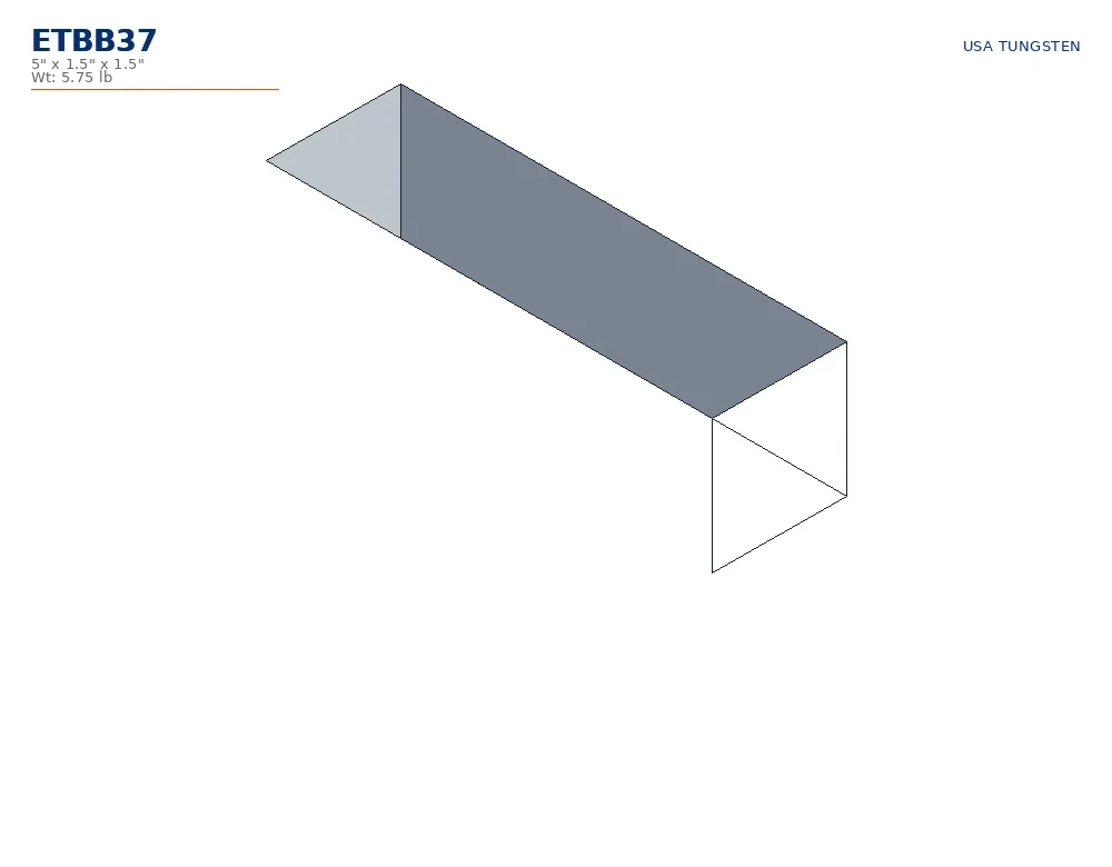 ETBB37 drawing ETBB37 tungsten bucking bar dimensioned drawing, hook