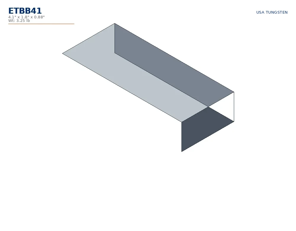 ETBB41 drawing ETBB41 tungsten bucking bar dimensioned drawing, angled