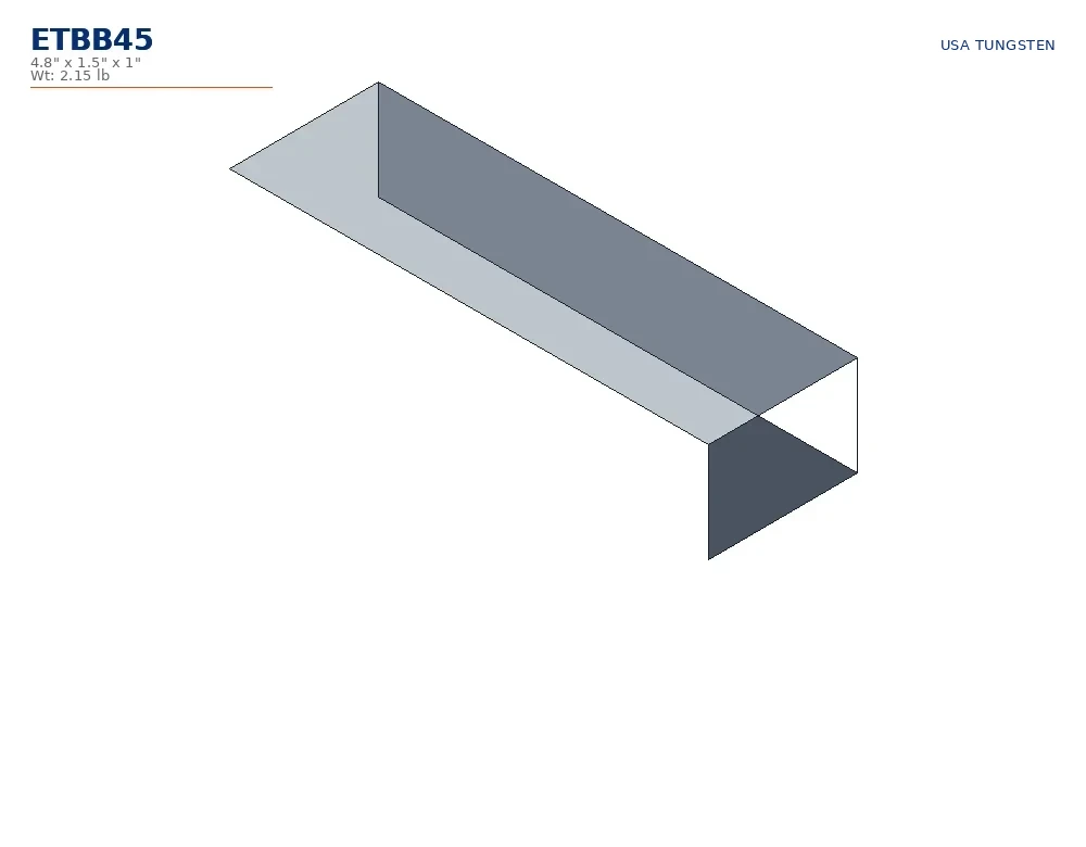 ETBB45 tungsten bucking bar dimensioned drawing ETBB45 tungsten bucking bar dimensioned drawing, hook